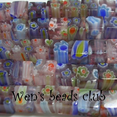 Millefiori Glass Beads - Cubes 6mm/Strung/TFB096Mb08