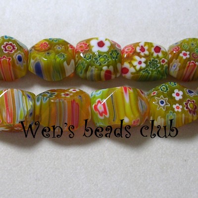 Millefiori Glass Beads - Nuggets 14mm/Strung/TFB1714Mb03