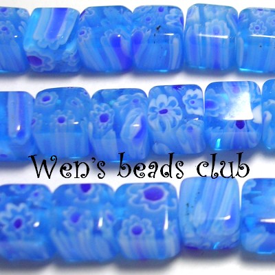 Millefiori Glass Beads - Cubes 8mm/Strung/TFB098Mb16